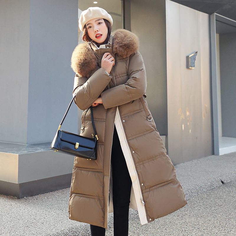 Women's Long Winter Coat With Faux Fur Hood, Thickened Polyester Down Alternative Jacket For Cold Weather, Elegant Commuter Style_ecoleips.com