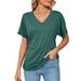 2025 Summer New Casual Pullover V-Neck Solid Loose T-shirt Women's Top_ecoleips.com