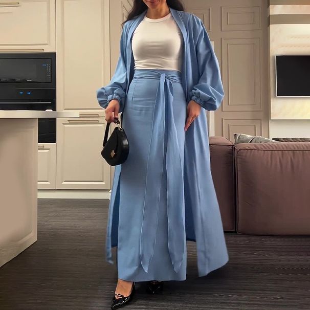 Muslim Knitwear"Modest Two-Piece Set – V-Neck Long Sleeve Top With Flowy Midi Skirt (XS-XXXL)"_ecoleips.com