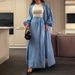 Muslim Knitwear"Modest Two-Piece Set – V-Neck Long Sleeve Top With Flowy Midi Skirt (XS-XXXL)"_ecoleips.com