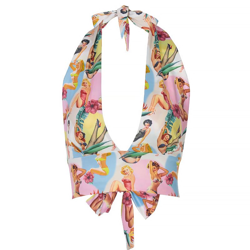 New Clothing 2025 Summer Hot Products Women's Neck Hanging Figure Printed Tie Rope Vest T-Shirt For Women_ecoleips.com