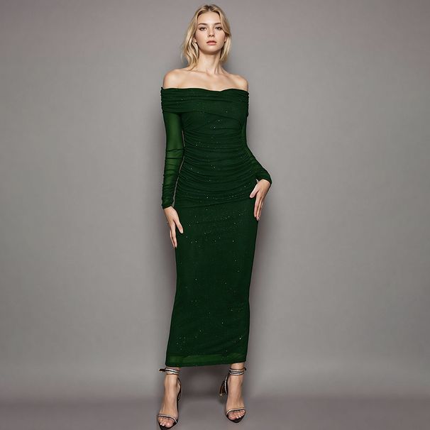 Women’s Clothing autumn new sexy temperament dress tube top long sleeve mesh toast dress long dress_ecoleips.com