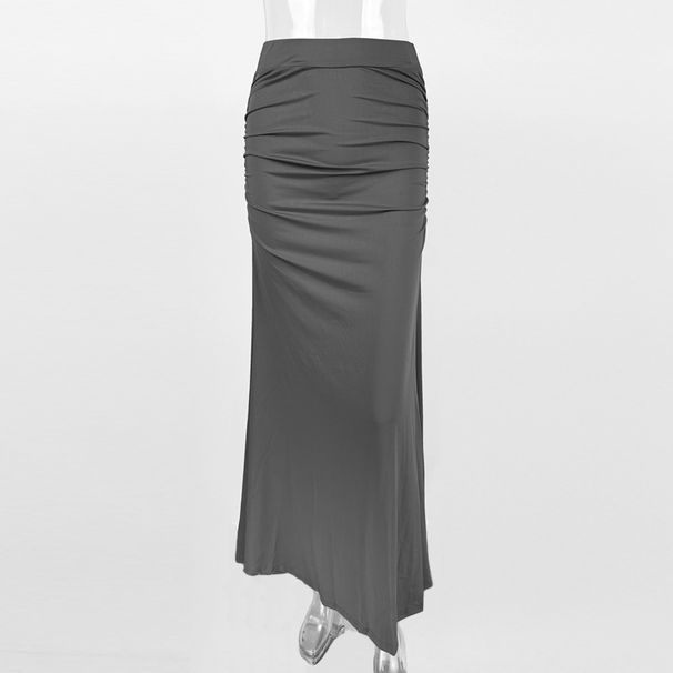 Women's Clothing Skirts Sexy Slim Hip Wrapped Pleated Long Skirt_ecoleips.com