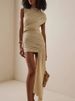 Irregular Round Neck Ruched Ribbon Women Dress Coffee Sleeveless High Waist Mini Dress Summer Slim Party Club Outfits YGZ8_ecoleips.com