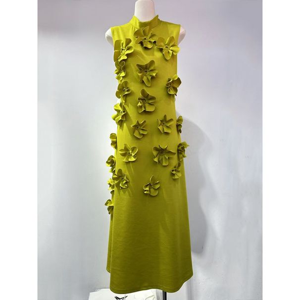 Women's Clothing Long Skirt Splicing Three Dimensional Flowers High Waist Design Slim Dress_ecoleips.com