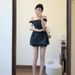 French Style High-End Dark Gray Off-Shoulder For Women, New Summer Design, Elegant Slim Waist Short Dress_ecoleips.com