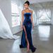 Elegant Slimming Split Tube Top Velvet Backless Dress For Women Formal Evening Party Dinner Gown_ecoleips.com