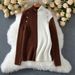 Women’s High-Neck Knit Sweater – Two-Tone Contrast Stitch Pullover (S-XL) – Polyester Fleece Winter Turtleneck (Coffee/Black/Beige)_ecoleips.com