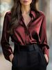 Elegant Long-Sleeve Button-Down Shirt – Women’s Solid Color Office Blouse (Black/Purple/Navy/Brown/Maroon, S-XXL)_ecoleips.com