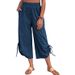 Women's plus Size Straight Leg Cropped Trousers Spring Autumn European American Style Loose Casual Drawstring Pockets_ecoleips.com