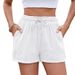 European And American Cross Border Foreign Trade Spring And Summer New Women's Solid Color Drawstring Pocket Casual Shorts Women Spot_ecoleips.com