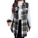 Verve Autumn Winter New Women's Fashion Plaid Sleeveless Turn-down Collar Side Pocket Shirt Vest_ecoleips.com