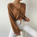 Voya 2026 Spring/Summer New European And American Women's Fashion Loose Casual V-neck Drawstring Waffle Long Sleeve T-shirt_ecoleips.com