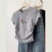 Grey Puppy Themed Short Sleeve T-Shirt for Women Slim Fit Summer Design Casual Short Style Top_ecoleips.com
