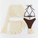 Women’s Clothing New Solid Color Mesh Long Sleeved Cover Up Swimsuit Beach Bikini Split Swimsuit Female Four Piece Set_ecoleips.com