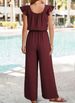 K Fashionable Pleated Square Neck Jumpsuit With Pockets, Solid Color Sleeveless Ruffle Sleeve Jumpsuit For Women_ecoleips.com