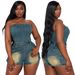 Women's One-Shoulder Denim Jumpsuit – High-Waisted Stretchy Washed Jeans Romper With Slimming Fit (Dark Blue, S-2XL)_ecoleips.com