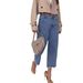 Women's Clothing High-Waisted Slimming Denim Jeans Versatile Solid Color Frayed Straight Leg Cropped Fashion_ecoleips.com