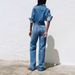 Women's Clothing Jumpsuit With Collar Women’s Denim Jumpsuit – Spring 2025 Casual Long Sleeve Romper With Button Details & Relaxed Fit (XS-L, Blue)_ecoleips.com
