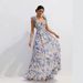 Women's Elegant Floral Chiffon Dress Deep V Neck Long Sleeveless Evening Gown European American Style Summer Fashion_ecoleips.com