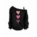 Women's Off-Shoulder Long Sleeve Top – Printed Love & Music Patterns, Stretch Polyester (S-2XL, 5 Colors)_ecoleips.com