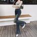 Distressed Retro Flared For Women, Spring/summer High-waisted Denim Pants, American Style Stretch Slim-fit Bootcut Jeans_ecoleips.com