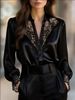 Women’s Lace V-Neck Blouse With Puff Sleeves – Unique Spring/Fall Fashion Top, Elegant & Feminine Design_ecoleips.com