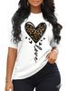 European And American Cross-border Foreign Trade Women's Leopard Print Heart-shaped Round Neck Printed Short-sleeve_ecoleips.com