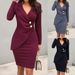 Slim-Fit Button-Down Pencil Dress – V-Neck Office Dress With Asymmetrical Hem For Business & Casual Wear_ecoleips.com