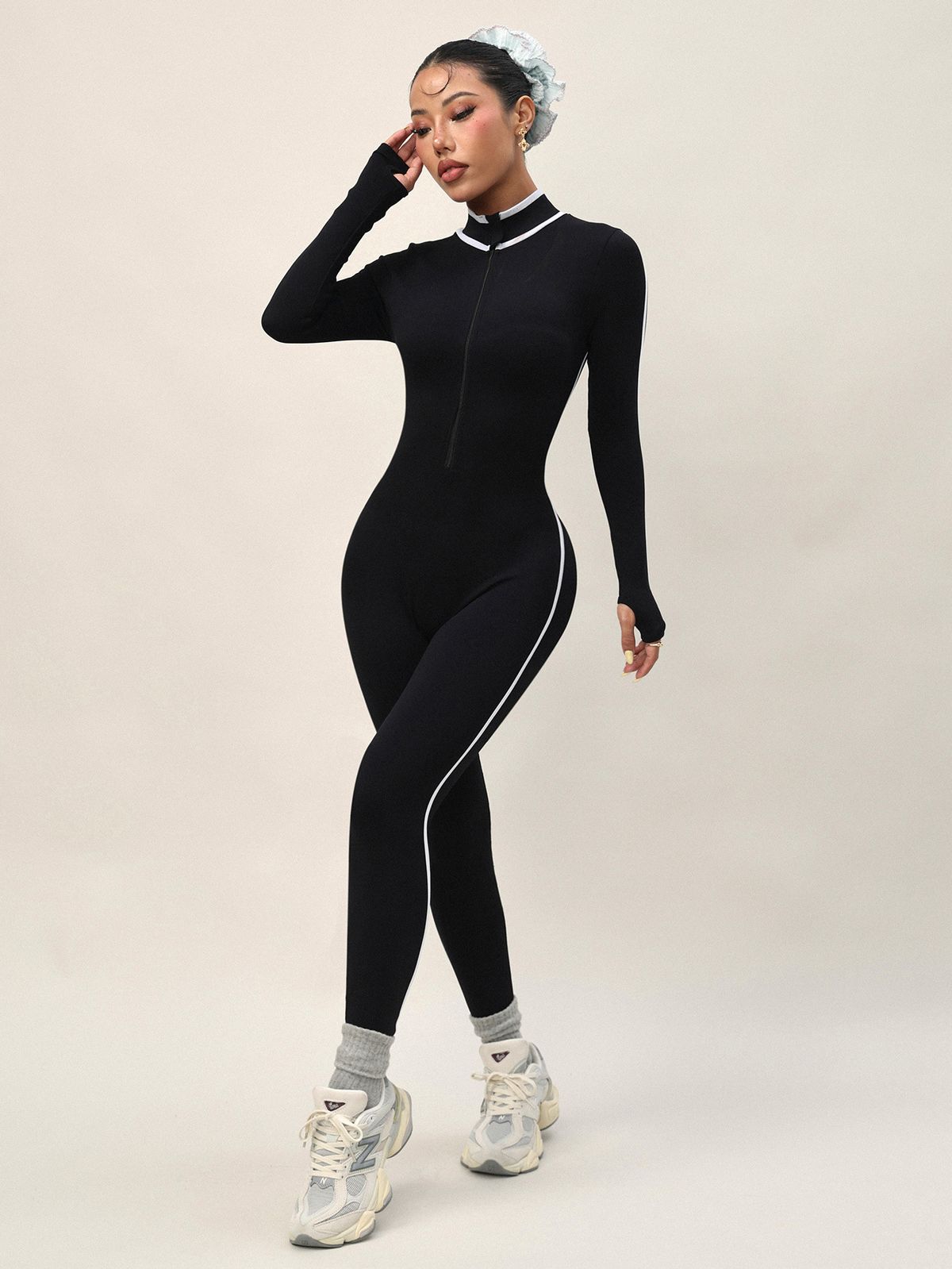 Women's Clothing Women's Long Sleeved One Piece Yoga Suit Slim Fit Stand Up Collar Fitness Wear Zipper Bodysuit Sportswear For Autumn And Winter_ecoleips.com