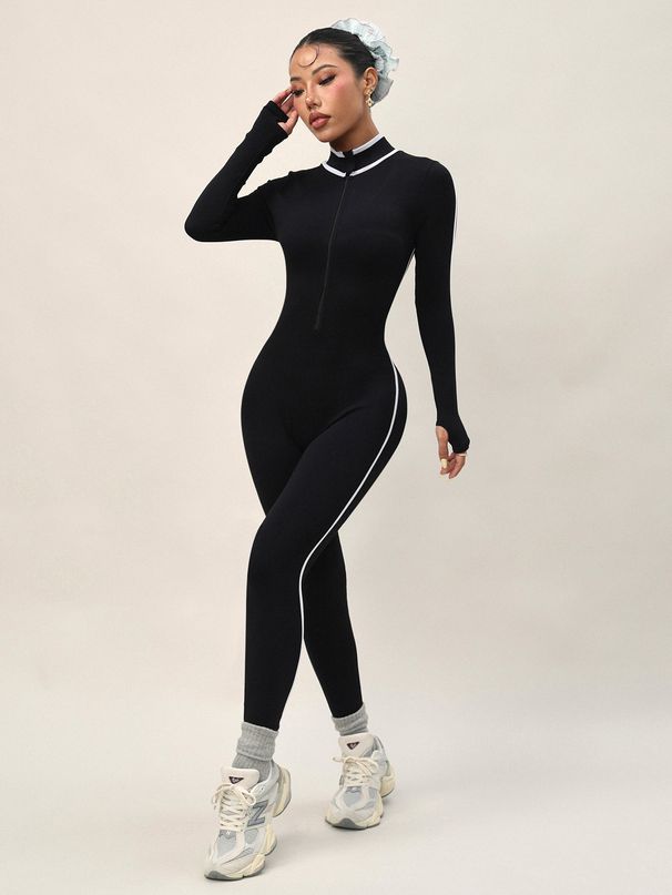 Women's Clothing Women's Long Sleeved One Piece Yoga Suit Slim Fit Stand Up Collar Fitness Wear Zipper Bodysuit Sportswear For Autumn And Winter_ecoleips.com