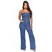 Women's Clothing New Tube Top One Shoulder Slim Fit Micro Flared Jumpsuit Jeans_ecoleips.com