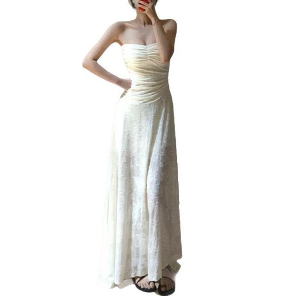 Women's French Sweet Strapless Ruched Off Shoulder Belted Maxi Dress – Designer Summer Gown_ecoleips.com