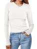 2025 Spring New Women's Round Neck Long Sleeve Pit Bar Short Solid Color Top T-shirt For Women_ecoleips.com
