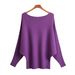 Hot-Selling Women's Off-Shoulder Batwing Sweater Ribbed High Elastic Lazy Style Pullover Plus Size_ecoleips.com
