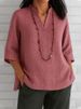 2025 New Summer Women's V-neck Three-quarter Sleeve Cotton Linen Loose Casual Shirt_ecoleips.com