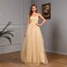 Elegant Sweet & Sexy Strapless Glitter Dress - Layered Bodycon Midi Dress With V-Neck & Waist Cinching - Champagne_ecoleips.com