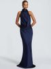 Mozision Halter Backless Sexy Maxi Dress Women Gown Elegant Off-shoulder Sleeveless Draped Ruched Bodycon Club Party Long Dress_ecoleips.com