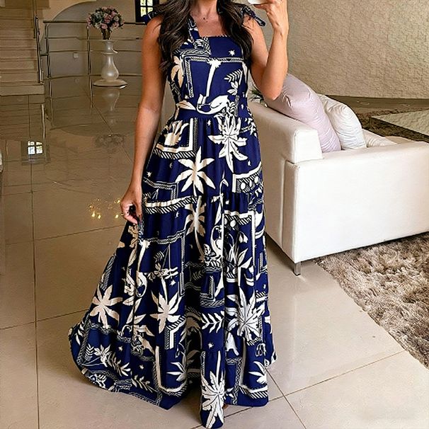 Women's Flowy Printed Maxi Dress With Adjustable Straps – Stylish & Comfortable For Vacation & Daily Wear_ecoleips.com
