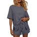 Women's Fashion Round Neck Short Sleeve Top With Pocket Short Sleeve T-Shirt Set New Style_ecoleips.com