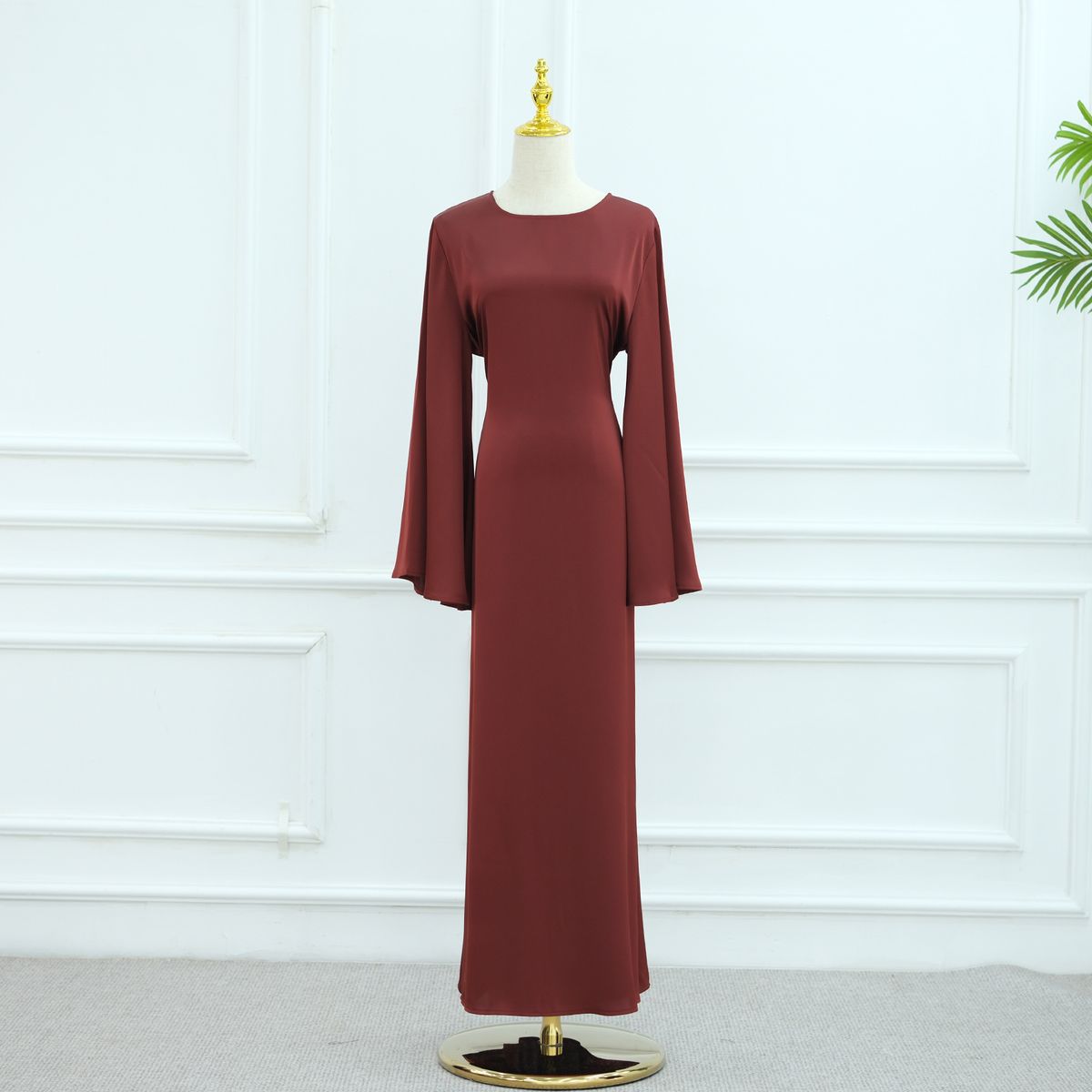 Muslim Women's New Solid Color Simple Robe Dress_ecoleips.com