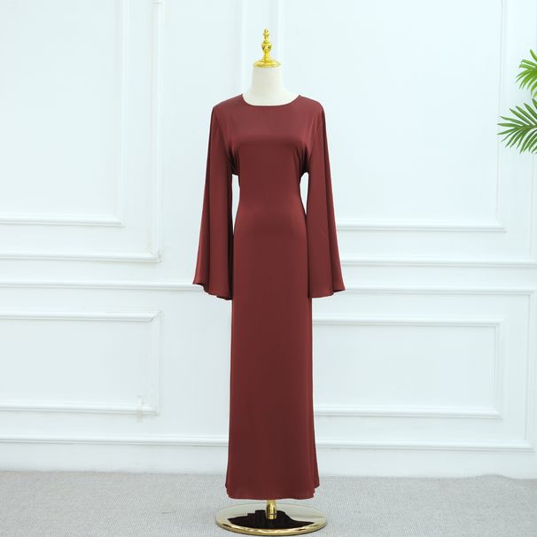 Muslim Women's New Solid Color Simple Robe Dress_ecoleips.com