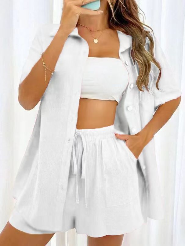K Vintage-style Open-front Cardigan And Shorts Set For Women, Combining Fashion, Elegance, And Casual Wear. No Inner Lining_ecoleips.com
