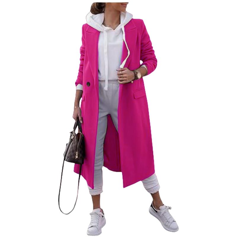 Women's Clothing Long Coat Cardigan With Double Breasted Buttons - Elegant Tweed Blazer For Office & Casual Wear (Green, Blue, Yellow, Pink, S-XXL)_ecoleips.com