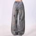 Women's Clothing High Waist Ripped Jeans Wide Leg Design Embroidered Bear Detail Spring Autumn Fashion Casual Denim_ecoleips.com