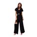 Women's Solid Color V-Neck Casual Jumpsuit Short Sleeve Waist Trousers American Style Polyester_ecoleips.com