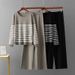 Spring Autumn Casual Fashion Set High Quality Striped Knit Top Wide Leg Trousers Two Piece Youthful Style_ecoleips.com