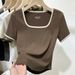 Women's U Neck Striped T-Shirt Short Sleeved Plus Size Top Versatile Hides Tummy New Summer Fashion_ecoleips.com