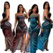 XZ8036 New Popular European And American Women's Dress, Mesh Printed Strapless High-slit Sexy Ultra-long Dress_ecoleips.com