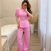 Boat Neck Blouse & Wide-Leg Trouser Set – Wrinkle-Resistant Polyester Office To Weekend Outfit For Women (Black/Pink/Brown)_ecoleips.com